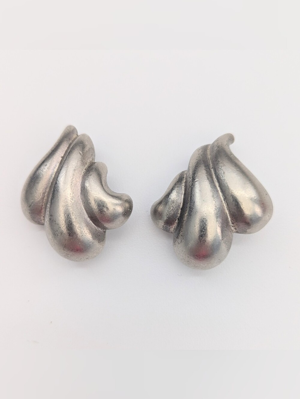 Silver-Tone Sculpted Swirl Clip-On Earrings